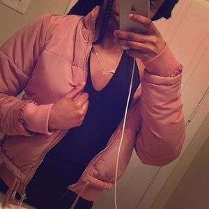 Pink Puffer jacket with drawstring
